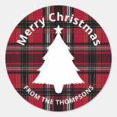 文字付き紅黒格子状タータンチェック模様 ラウンドシール (正面)