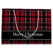 文字付き紅黒格子状タータンチェック模様 ラージペーパーバッグ (裏面)