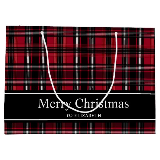 文字付き紅黒格子状タータンチェック模様 ラージペーパーバッグ (裏面)