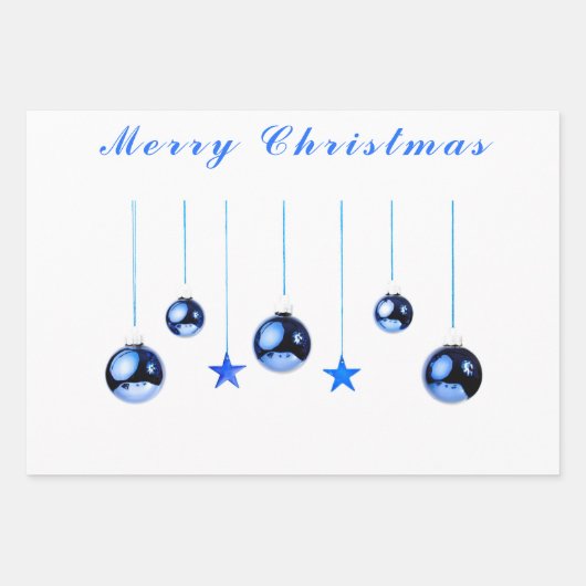 文字付き青いクリスマスデコレーションボール ラッピングペーパーシート (正面2)