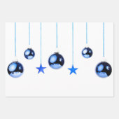 文字付き青いクリスマスデコレーションボール ラッピングペーパーシート (正面)