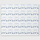 文字付き青いクリスマスデコレーションボール ラッピングペーパー (フラット)