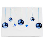 文字付き青いクリスマスデコレーションボール ラージペーパーバッグ (正面)