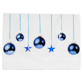 文字付き青いクリスマスデコレーションボール ラージペーパーバッグ (裏面)