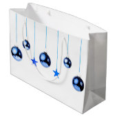 文字付き青いクリスマスデコレーションボール ラージペーパーバッグ (裏面アングル)