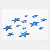 文字付き青い星クリスマスデコレーションフォト ラッピングペーパーシート (正面)