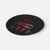 文字付き黒写真の赤いチリ ペーパープレート (アングル)