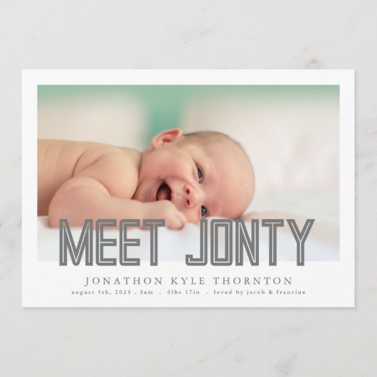 文字会はっきりした議新生児誕生発表 案内状 (正面)