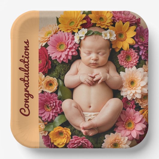 文字写真カスタムおめでとう紙プレート ペーパープレート (正面)