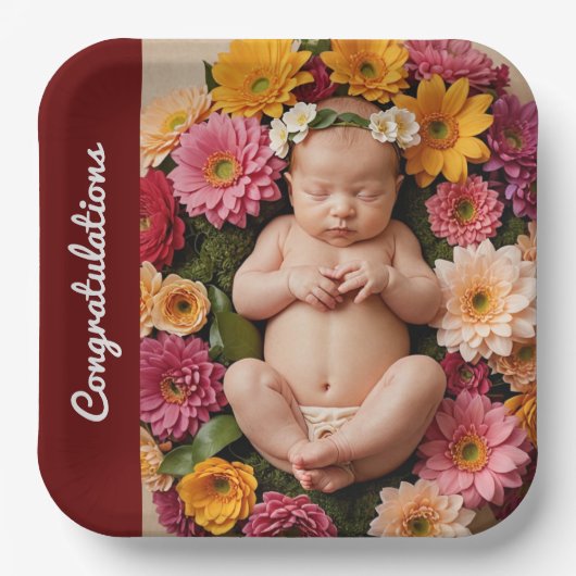 文字写真カスタムおめでとう紙プレート ペーパープレート (正面)