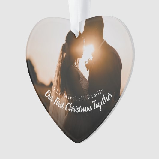 文字写真私たちの初めてのクリスマス婚約したは結婚した オーナメント (正面)