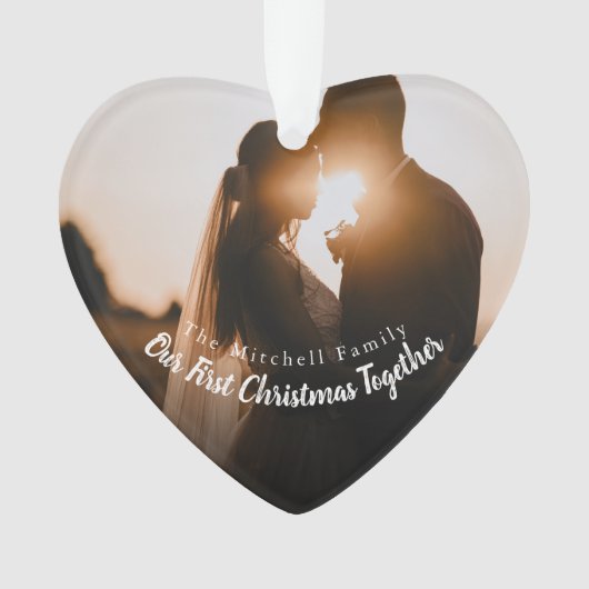 文字写真私たちの初めてのクリスマス婚約したは結婚した オーナメント (正面)