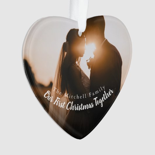 文字写真私たちの初めてのクリスマス婚約したは結婚した オーナメント (正面)