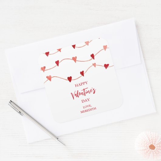 文字列のハッピーバレンタインデーハート スクエアシール (封筒)