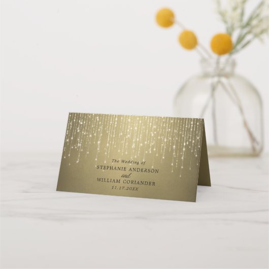 文字列エレガントラきらめくイの金ゴールド結婚 プレイスカード (裏面)