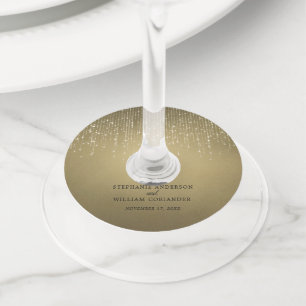 文字列エレガントラきらめくイの金ゴールド結婚 ワイングラスタグ