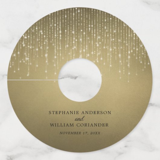 文字列エレガントラきらめくイの金ゴールド結婚 ワイングラスタグ (正面)