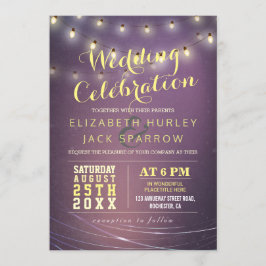 文字列ライトと紫グランジの背結婚景 招待状