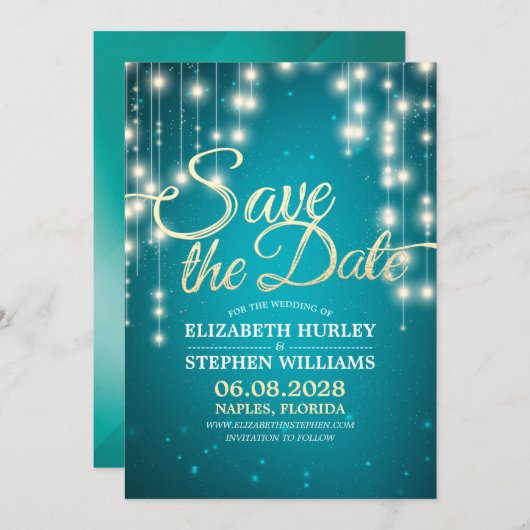 文字列ライトターコイズ金ゴールドスクリプト日付の保存 セーブザデート (正面/裏面)