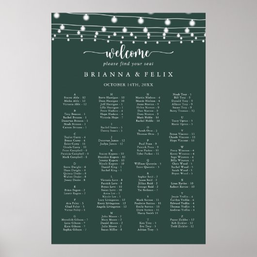 文字列ライト緑アルファベットの座席表 ポスター (正面)