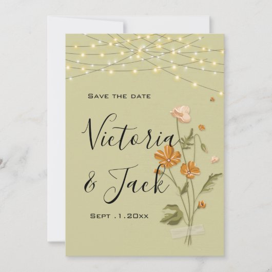 文字列ラ素朴イトトレンディーフローラ保存日付 招待状 (正面)