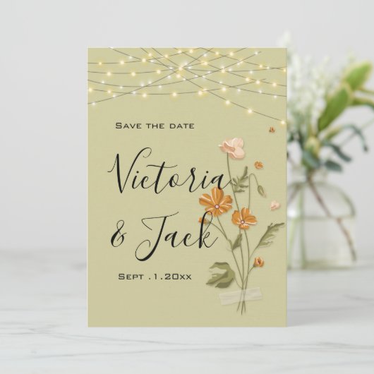 文字列ラ素朴イトトレンディーフローラ保存日付 招待状 (スタンド正面)