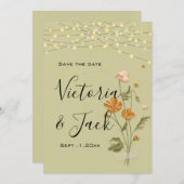 文字列ラ素朴イトトレンディーフローラ保存日付 招待状 (正面/裏面)