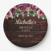 文字列素朴ライトパープルフローラ誕生日 ペーパープレート (正面)