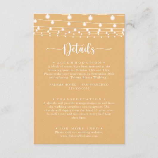 文字列素朴ライト黄色結婚の詳細 エンクロージャーカード (正面)