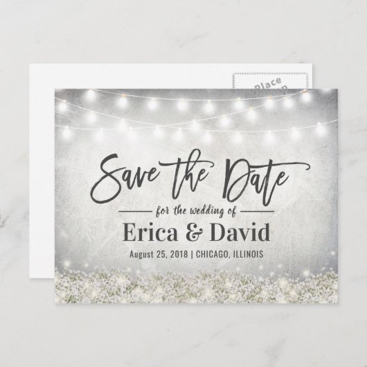 文字列素朴灯国フローラ日付の保存 案内ポストカード (正面/裏面)