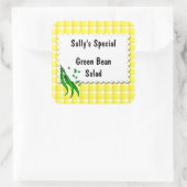 文字列Beansイエローチェックカスタムラベルの缶詰 スクエアシール (バッグ)