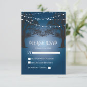 文字列LEDとツリーモダンRSVPの結婚カード 出欠カード (スタンド正面)