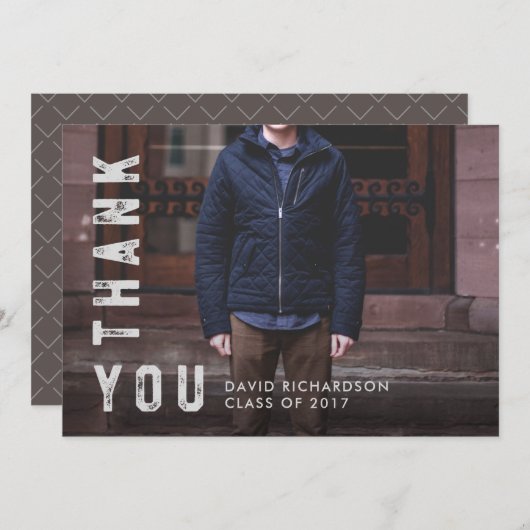 文字動揺しての卒業生写真を持ってありがとう サンキューカード (正面/裏面)