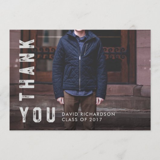 文字動揺しての卒業生写真を持ってありがとう サンキューカード (正面)