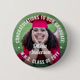 文字卒業写真おめでとうございますモダン 缶バッジ