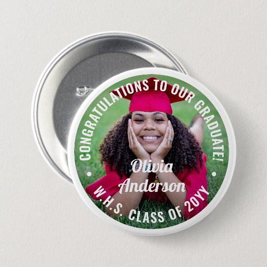 文字卒業写真おめでとうございますモダン 缶バッジ (正面&裏面)