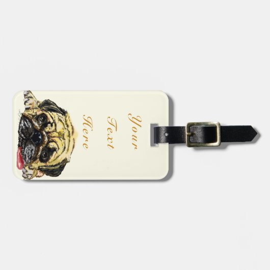 文字名カスタムラゲッジタグおもしろいパグドッグ ラゲッジタグ (正面横)