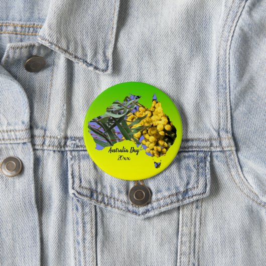 文字年の編集オーストラリア日ガムリーフワトルバッジ 缶バッジ (インサイチュ)