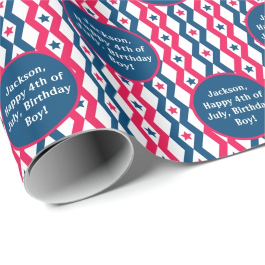 文字気持ちレッドブルーホワイト7月4日ダイヤモンド ラッピングペーパー (ロールコーナー)
