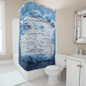 文字用の宇宙とブルーの破れたデニムジーンズのテクスチャ シャワーカーテン (インサイチュ)