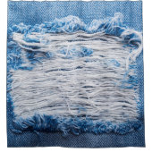 文字用の宇宙とブルーの破れたデニムジーンズのテクスチャ シャワーカーテン (正面)