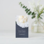 文字用の部屋のある白い椿の花 名刺 (スタンド正面)