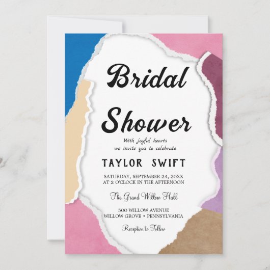 文字破カスタム裂紙ブライダルシャワー招待 招待状 (正面)