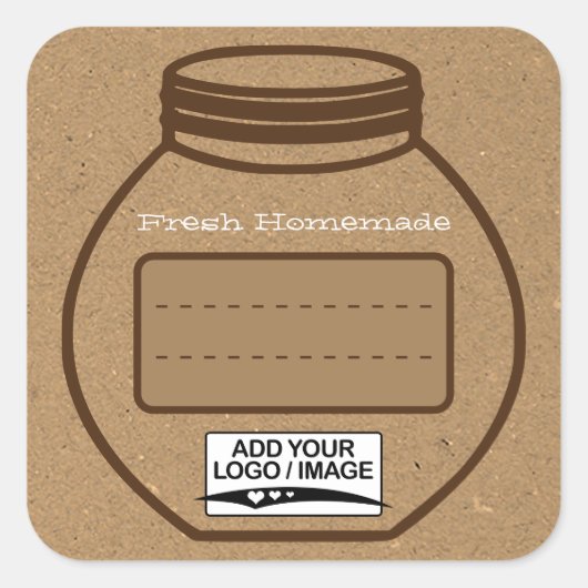 文字空白のボックスクラフト紙ブラウンジャムジャムジャムロゴかわいい スクエアシール (正面)