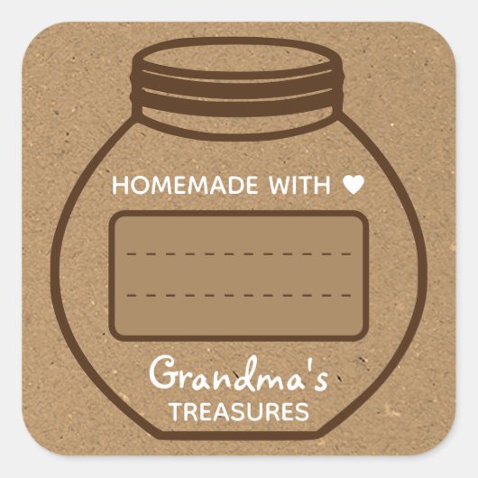 文字空白のボックスクラフト紙ブラウンジャールラベルキュート スクエアシール (正面)