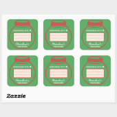 文字空白のボックス緑の赤いジャム瓶のふたラベルかわいい スクエアシール (シート)