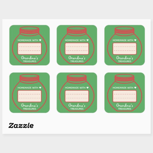 文字空白のボックス緑の赤いジャム瓶のふたラベルかわいい スクエアシール (シート)