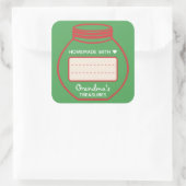 文字空白のボックス緑の赤いジャム瓶のふたラベルかわいい スクエアシール (バッグ)