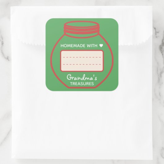 文字空白のボックス緑の赤いジャム瓶のふたラベルかわいい スクエアシール (バッグ)