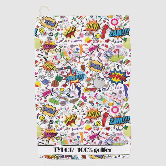 😍⛳🏌️文字素晴らし混色ホワイト ゴルフタオル (正面)